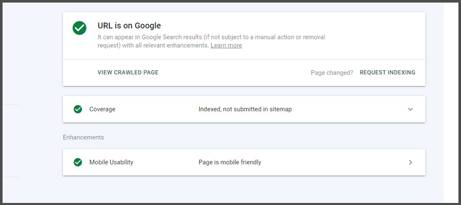 اگر بعد از قرار دادن آدرس صفحه در بخش url inspection با این صفحه مواجه شدید، یعنی ربات ها به راحتی میتوانند صفحه را بررسی کنند